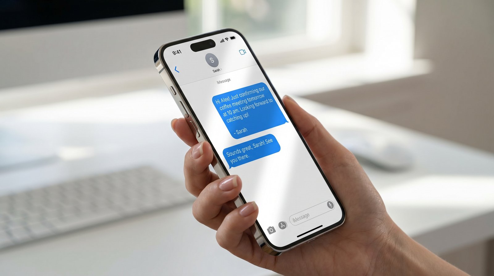 A phone showing a blue-bubble iMessage verification